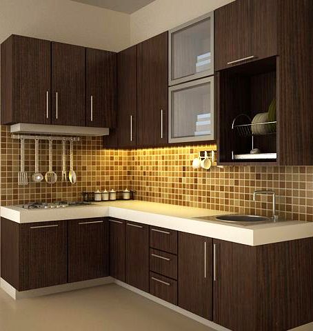 Cocina moderna lineal con iluminación inferior